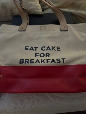 kate spade Two-Tone Canvas Tote with Red Base and Tan Handles